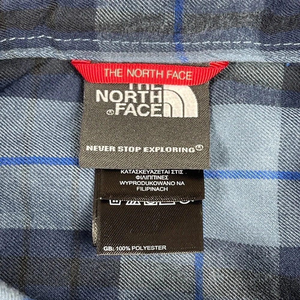 North Face Shirt Mens Small Blue Plaid‎ Snap Outdoors Camping Hiking Travel Work